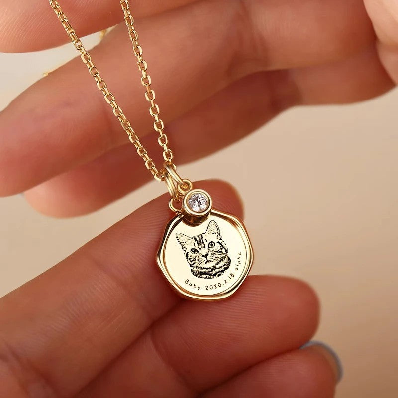 Custom Engraved Pet Portrait Necklace - Gold A