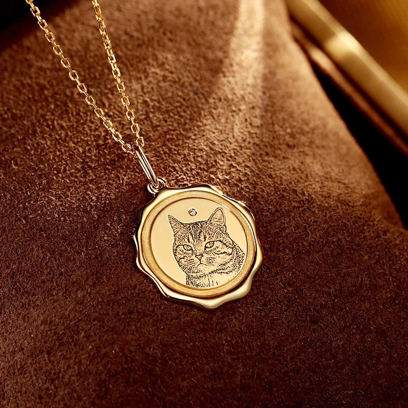 Custom Engraved Pet Portrait Necklace - Gold B
