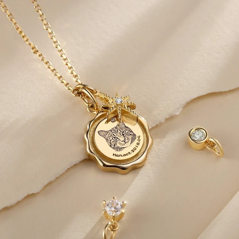 Custom Engraved Pet Portrait Necklace - Gold B