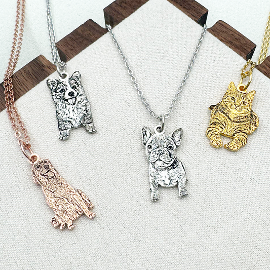 Custom Silver Necklace with Pet Portrait Engraving