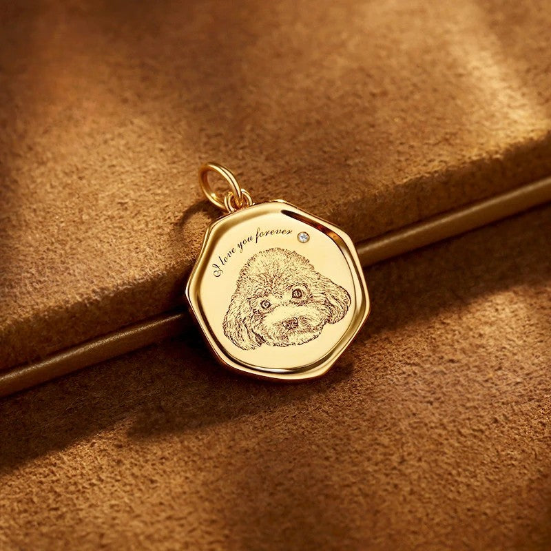 Custom Engraved Pet Portrait Necklace - Gold A