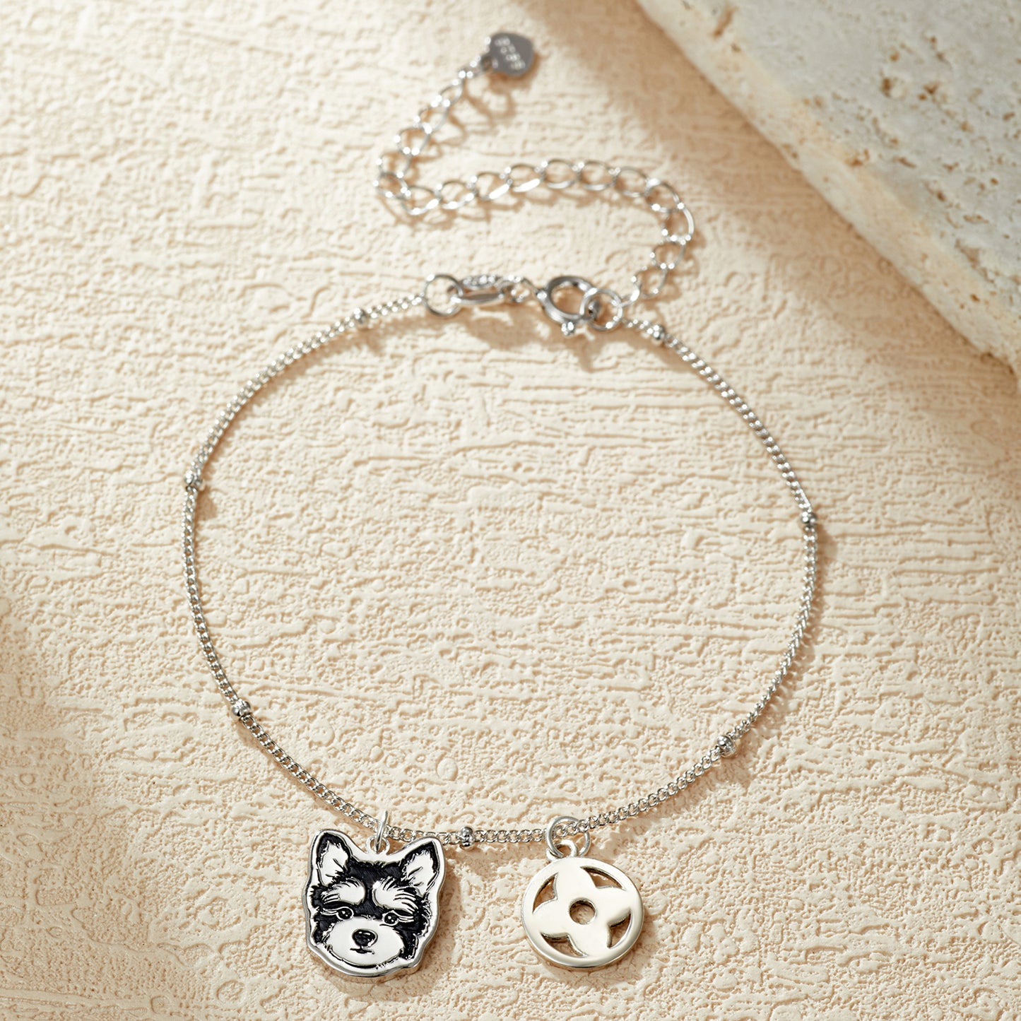 Custom Engraved Silver Bracelet with Pet Portrait