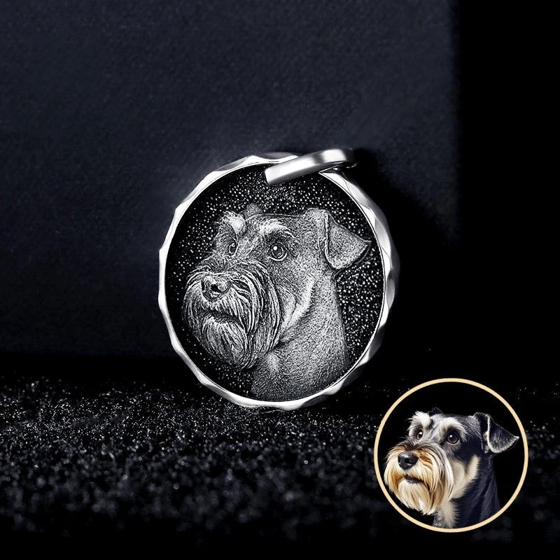 Custom Engraved Pet Portrait Necklace - Silver Coin A