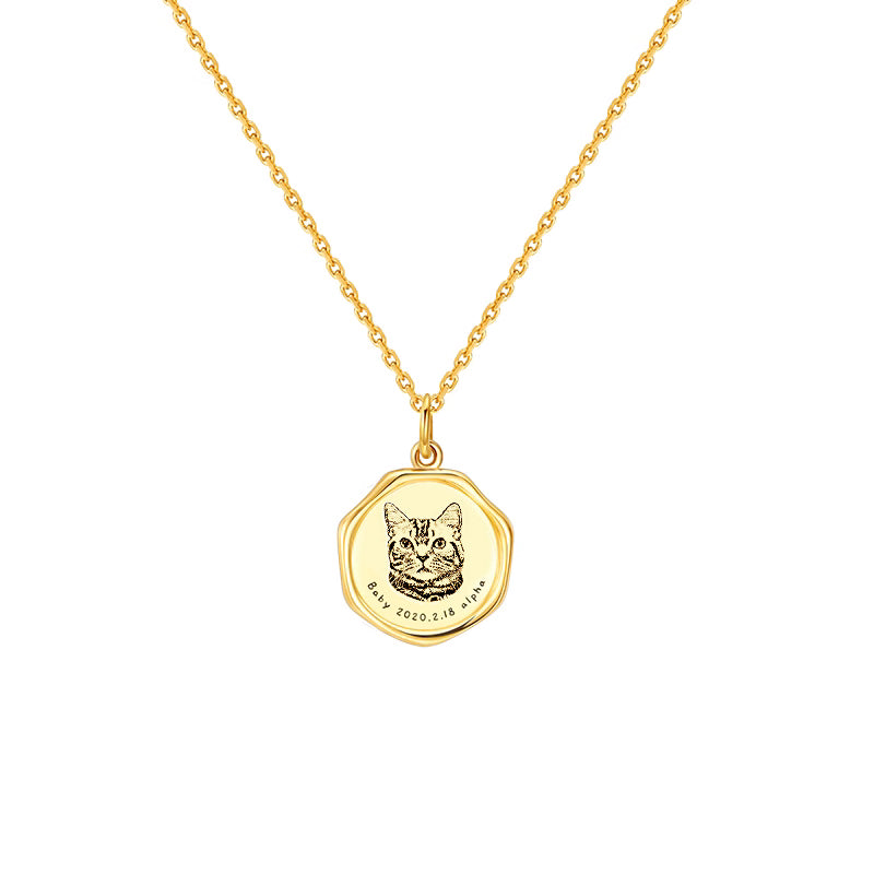Custom Engraved Pet Portrait Necklace - Gold A