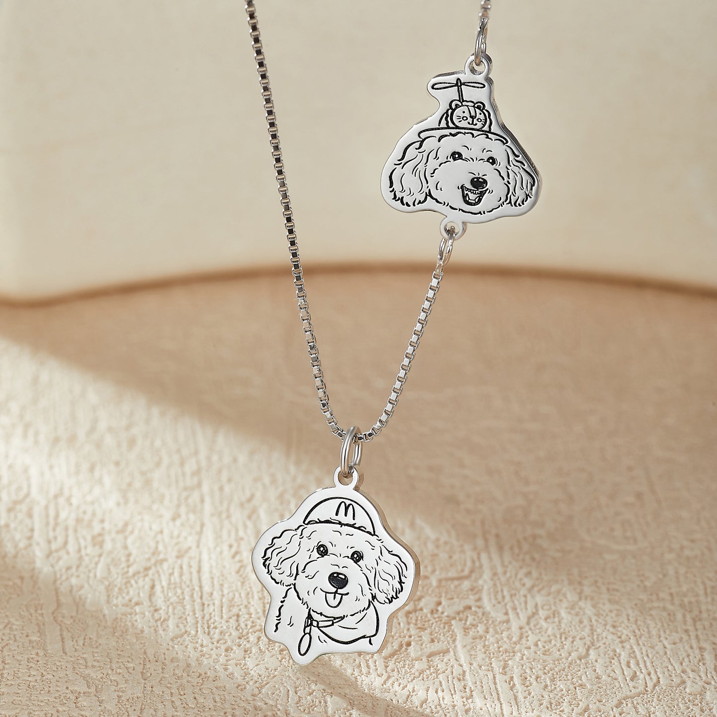 Custom Engraved Silver Necklace with Pet Portrait