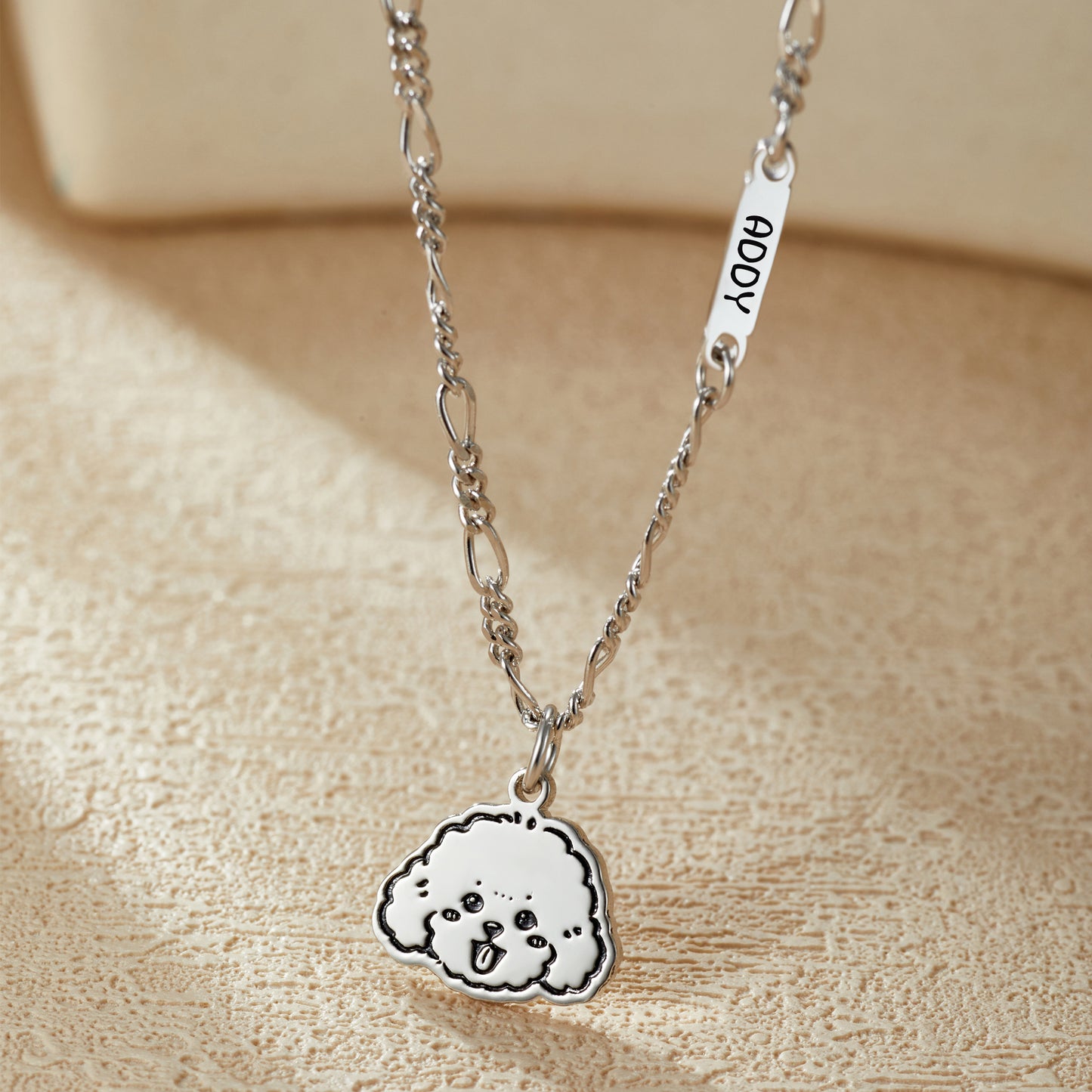 Custom Engraved Silver Necklace with Pet Portrait
