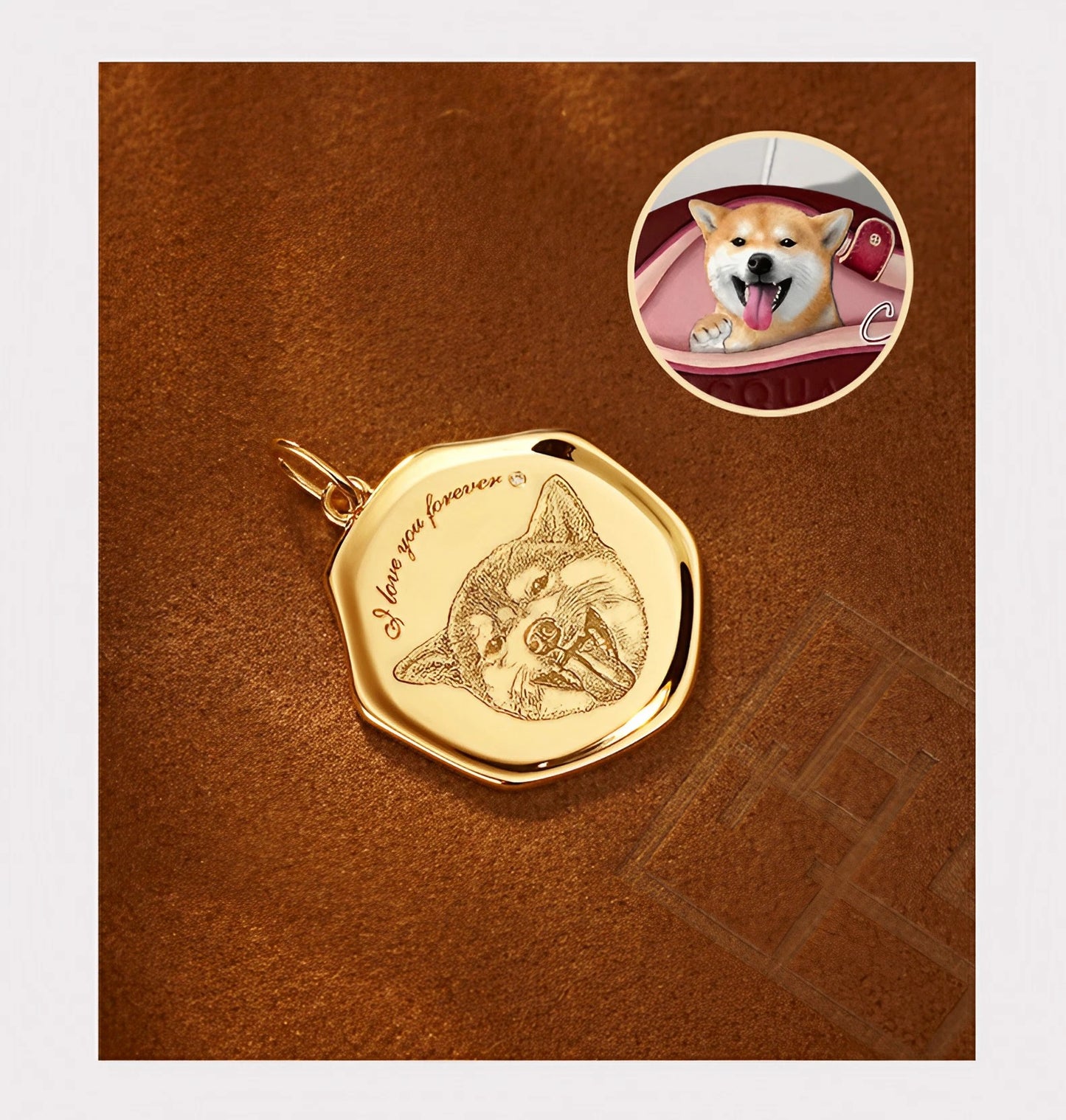 Custom Engraved Pet Portrait Necklace - Gold A