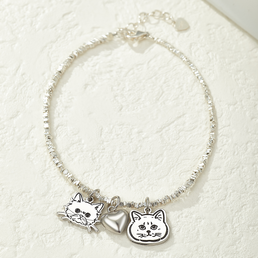 Custom Engraved Silver Bracelet with Pet Portrait