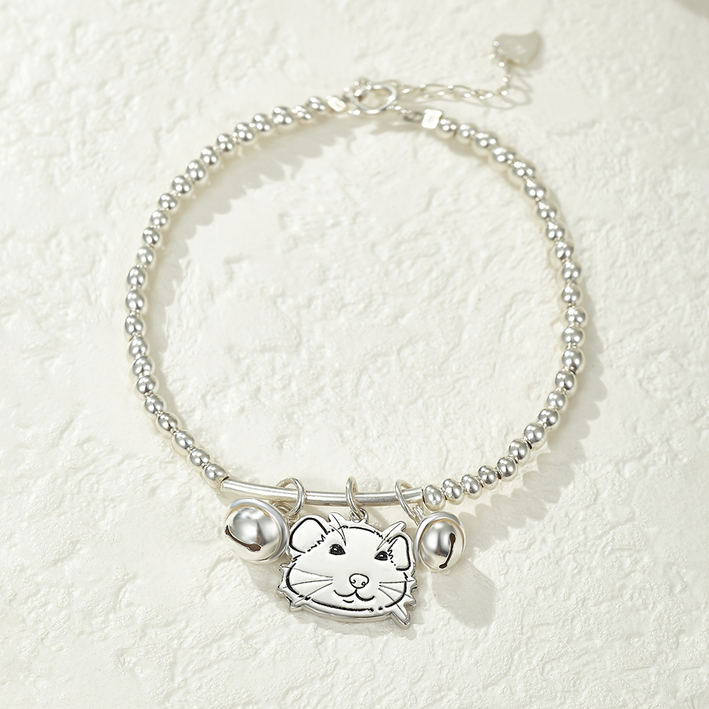 Custom Engraved Silver Bracelet with Pet Portrait