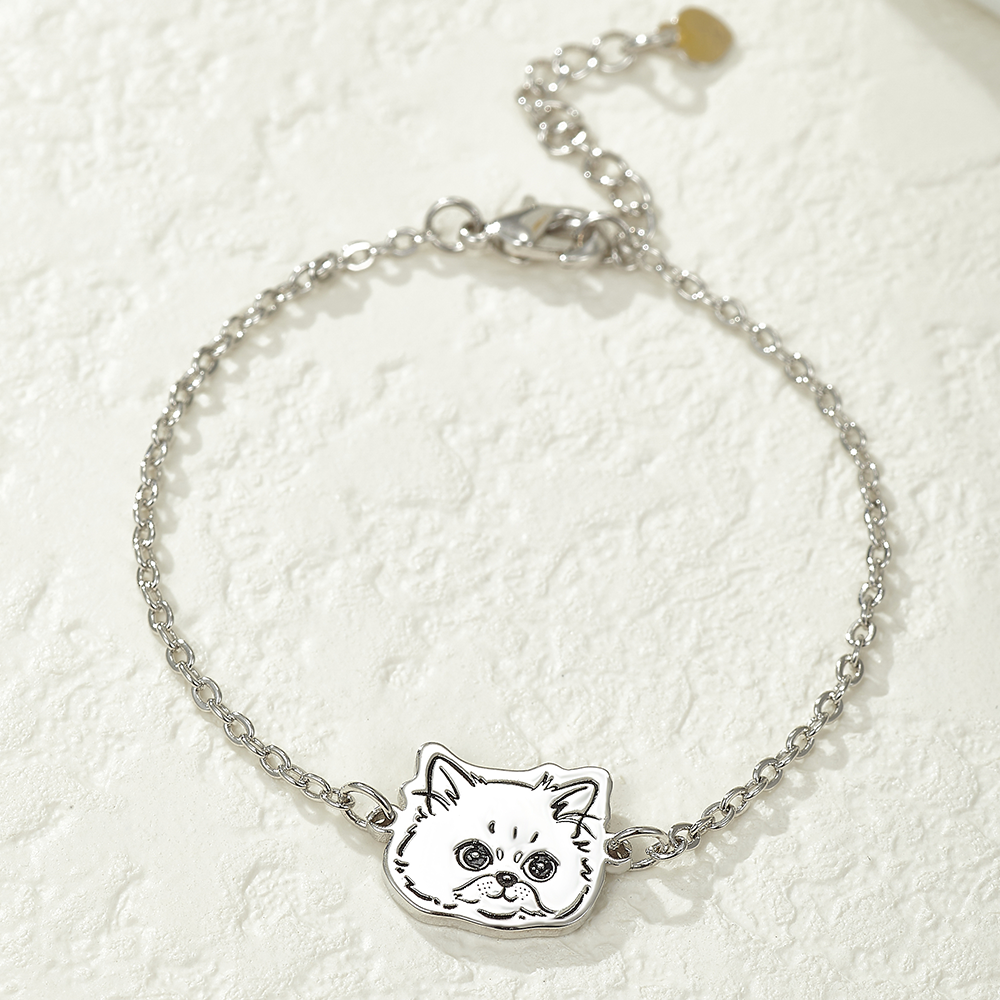 Custom Engraved Silver Bracelet with Pet Portrait