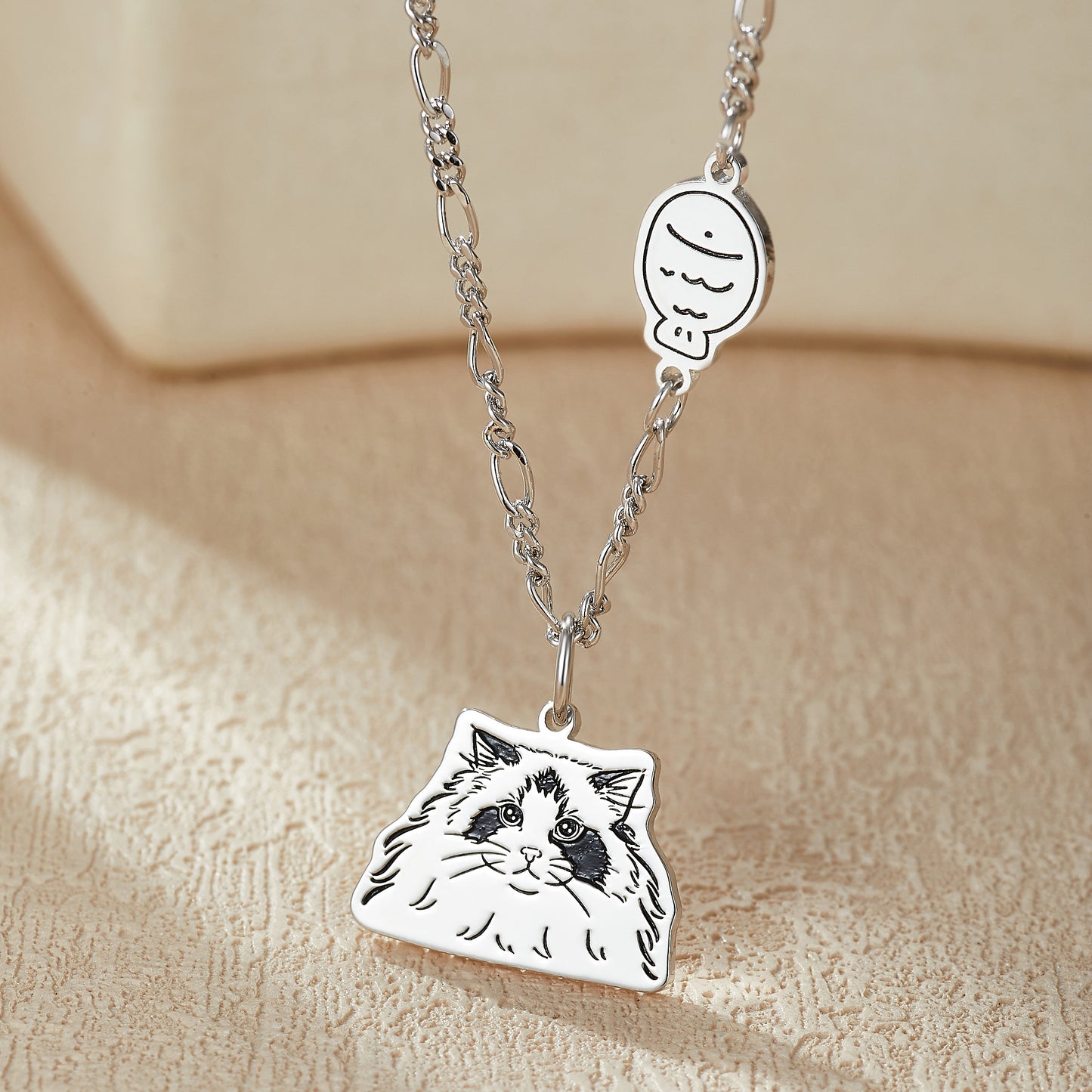 Custom Engraved Silver Necklace with Pet Portrait