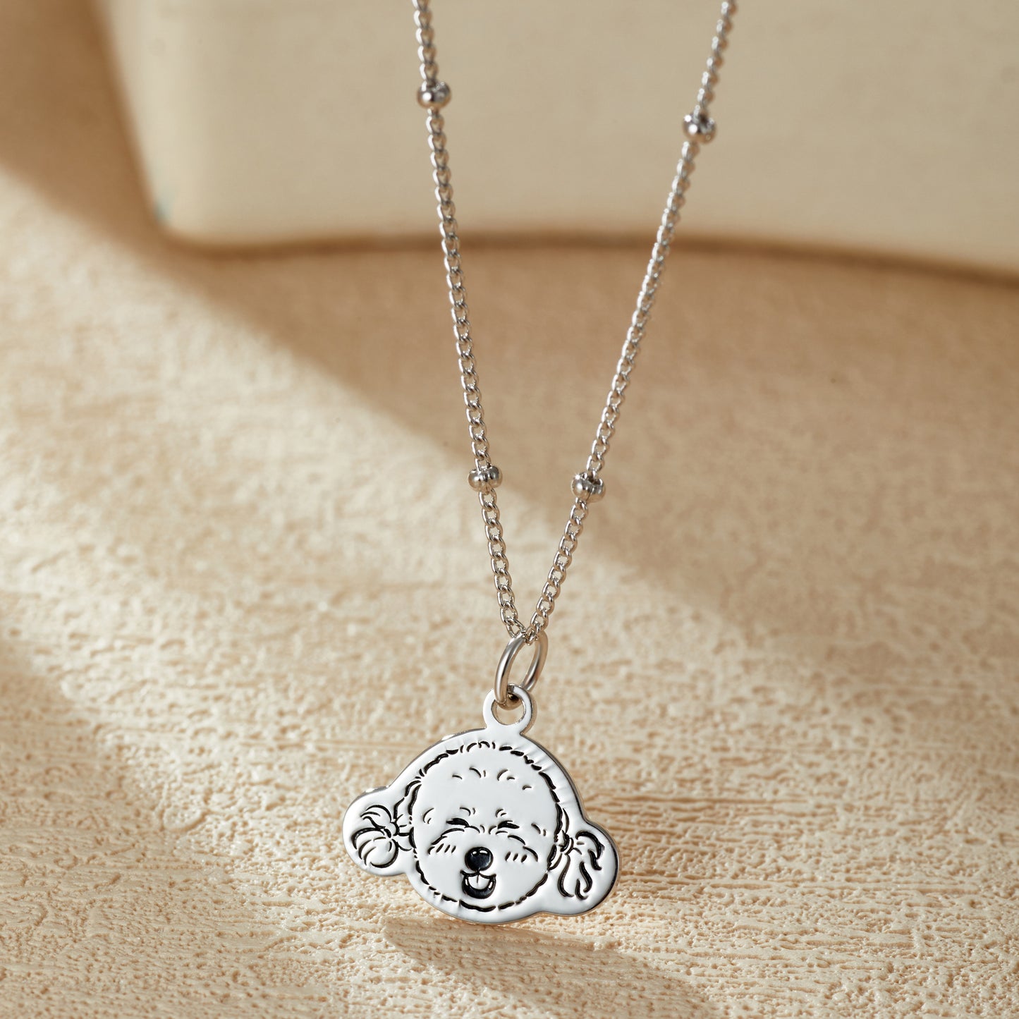 Custom Engraved Silver Necklace with Pet Portrait