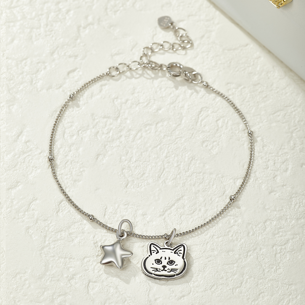 Custom Engraved Silver Bracelet with Pet Portrait