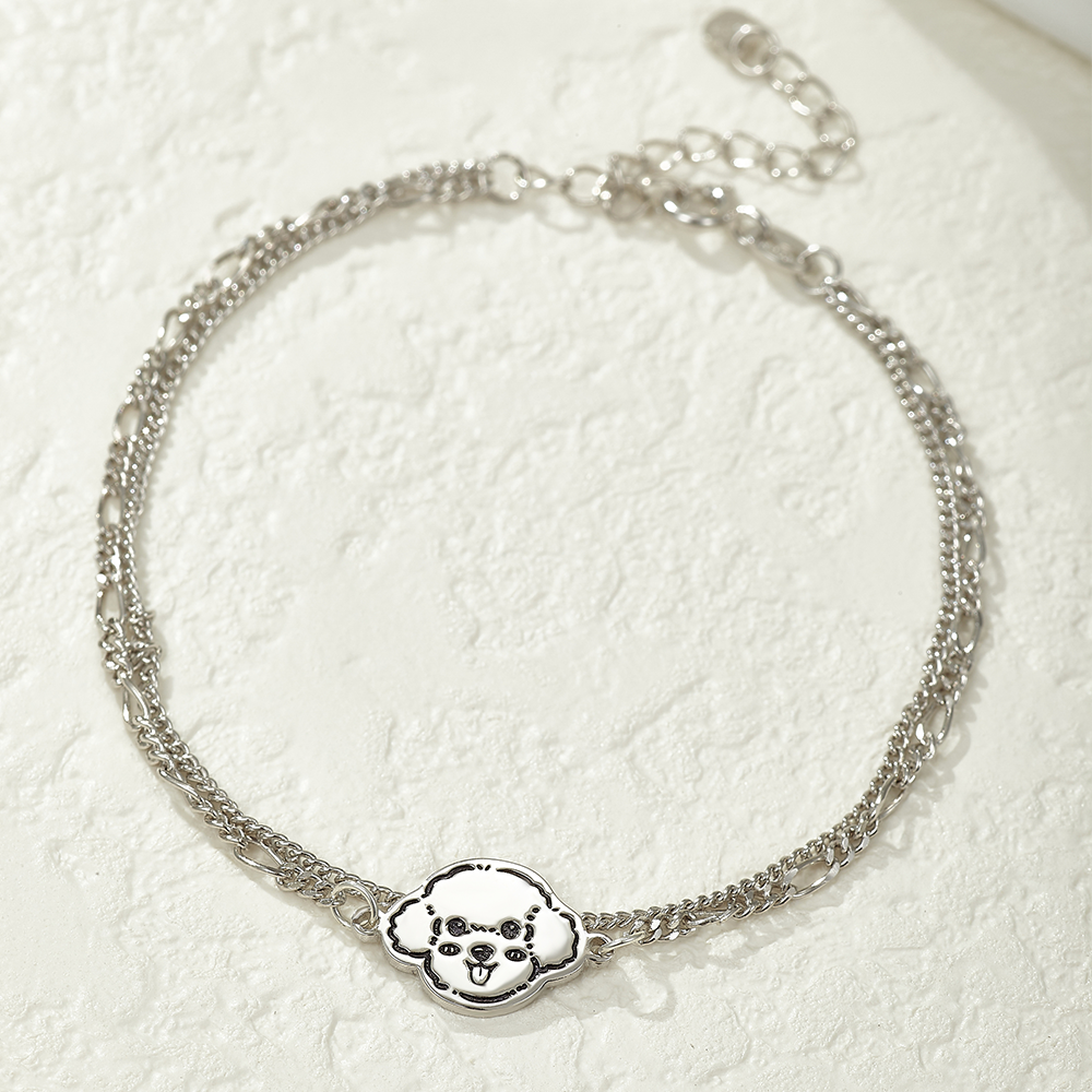 Custom Engraved Silver Bracelet with Pet Portrait