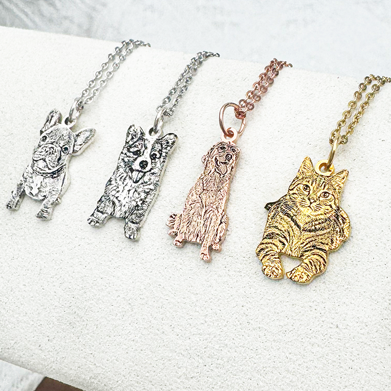 Custom Silver Necklace with Pet Portrait Engraving