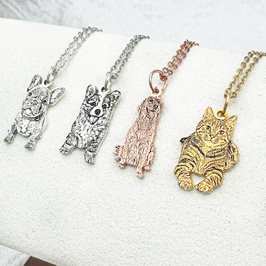 Custom Silver Necklace with Pet Portrait Engraving