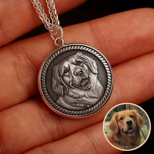 Custom Engraved Pet Portrait Necklace - Silver Coin B