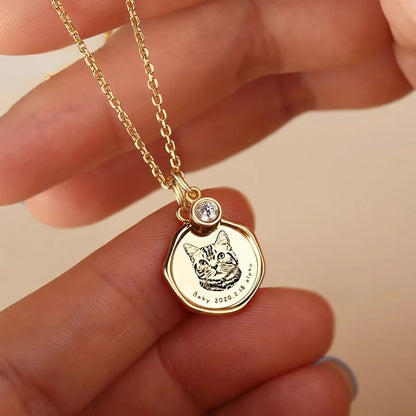 Custom Engraved Pet Portrait Necklace - Gold A