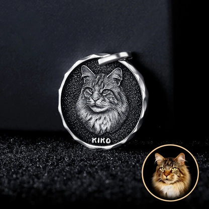 Custom Engraved Pet Portrait Necklace - Silver Coin A