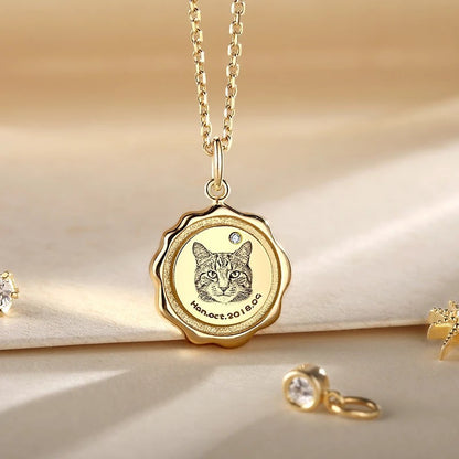 Custom Pet Portrait Necklace - Gold Plated Engraved Pendant | PawsClone