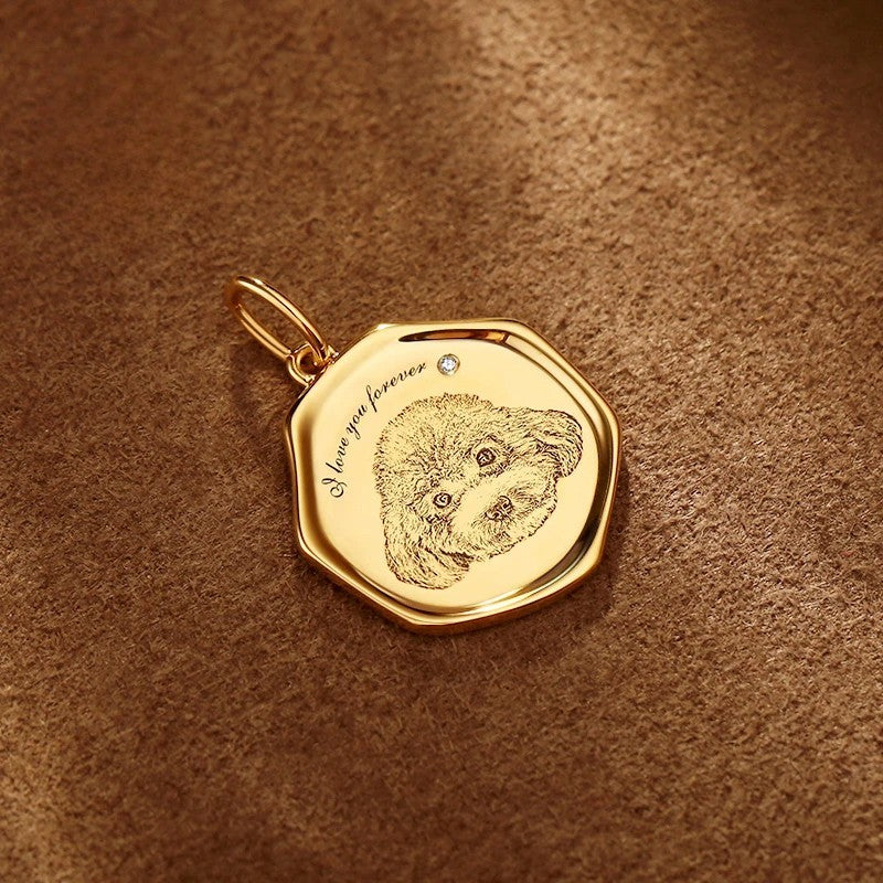 Custom Engraved Pet Portrait Necklace - Gold A
