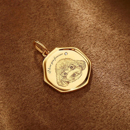 Custom Engraved Pet Portrait Necklace - Gold A