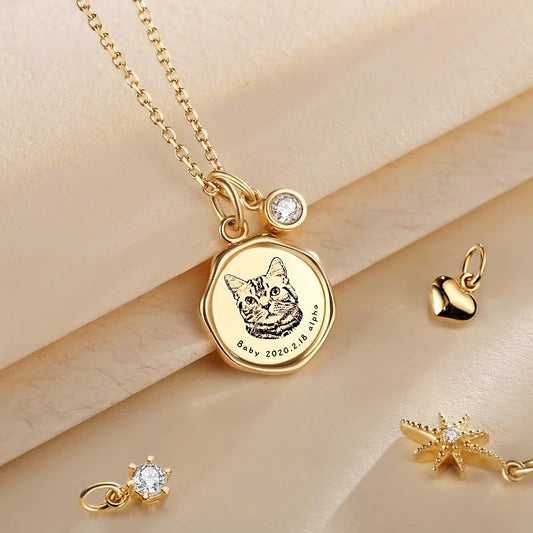 Custom Engraved Pet Portrait Necklace - Gold A