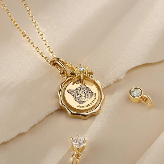 Custom Engraved Pet Portrait Necklace - Gold B