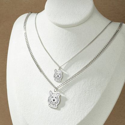 Custom Engraved Silver Necklace with Pet Portrait