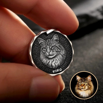 Custom Engraved Pet Portrait Necklace - Silver Coin A