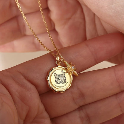 Custom Engraved Pet Portrait Necklace - Gold B