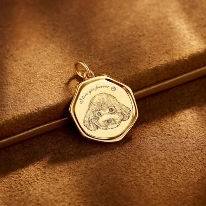 Custom Engraved Pet Portrait Necklace - Gold A