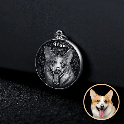 Custom Engraved Pet Portrait Necklace - Silver Coin B