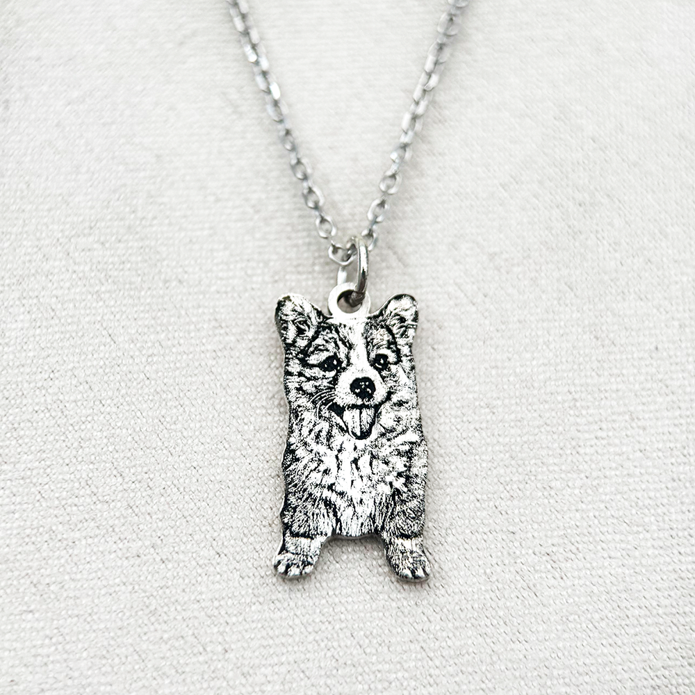 Custom Silver Necklace with Pet Portrait Engraving
