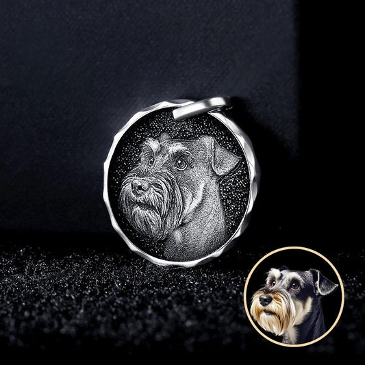 Custom Engraved Pet Portrait Necklace - Silver Coin A