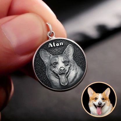 Custom Engraved Pet Portrait Necklace - Silver Coin B