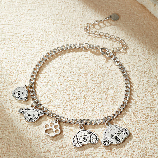 Custom Engraved Silver Bracelet  with Pet Portrait