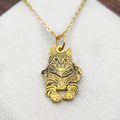 Custom Silver Necklace with Pet Portrait Engraving