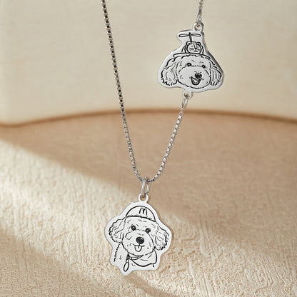 Custom Engraved Silver Necklace with Pet Portrait