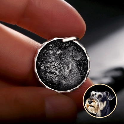 Custom Engraved Pet Portrait Necklace - Silver Coin A