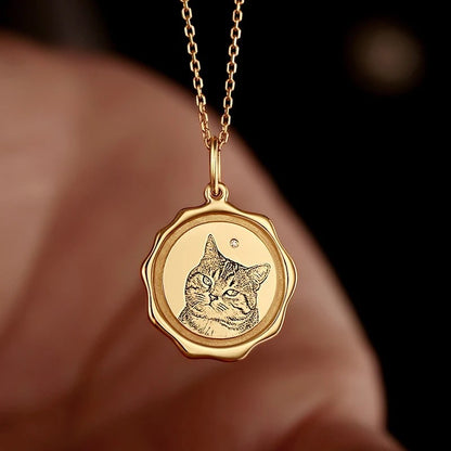 Custom Engraved Pet Portrait Necklace - Gold B