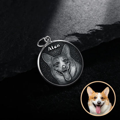 Custom Engraved Pet Portrait Necklace - Silver Coin B