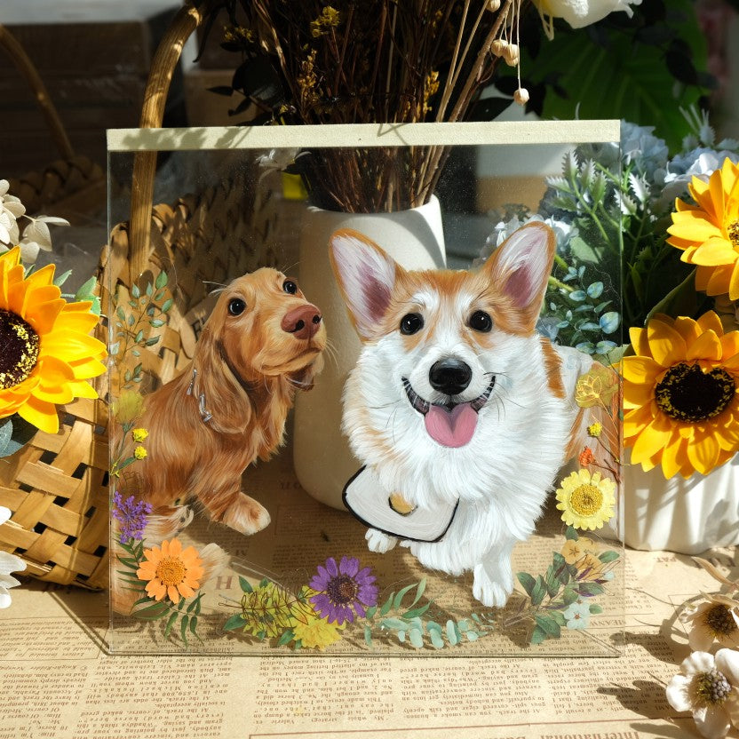 Hand-Painted Glass Pet Portrait - Custom Crystal Art | PawsClone