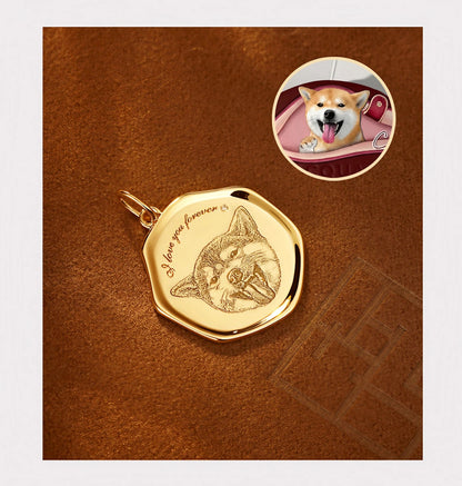 Custom Engraved Pet Portrait Necklace - Gold A