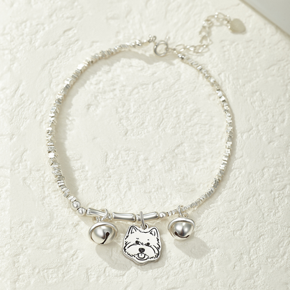 Custom Engraved Silver Bracelet  with Pet Portrait