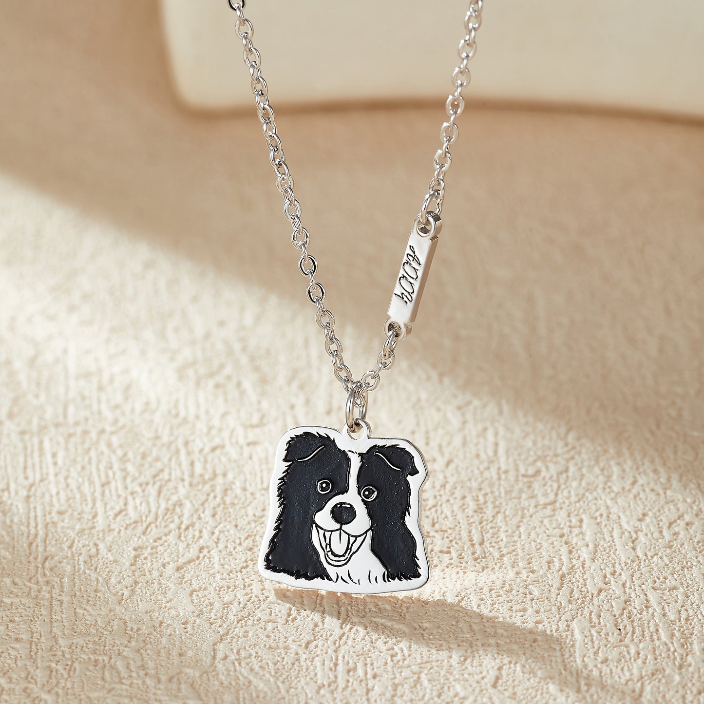 Custom Engraved Silver Necklace with Pet Portrait
