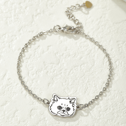 Custom Engraved Silver Bracelet  with Pet Portrait