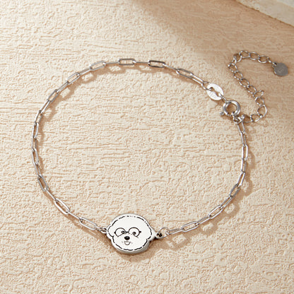 Custom Engraved Silver Bracelet  with Pet Portrait