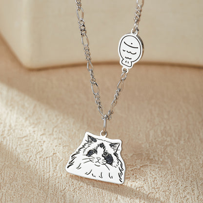 Custom Engraved Silver Necklace with Pet Portrait
