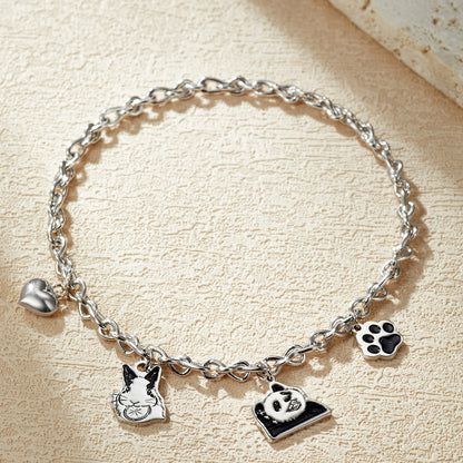 Custom Engraved Silver Bracelet  with Pet Portrait
